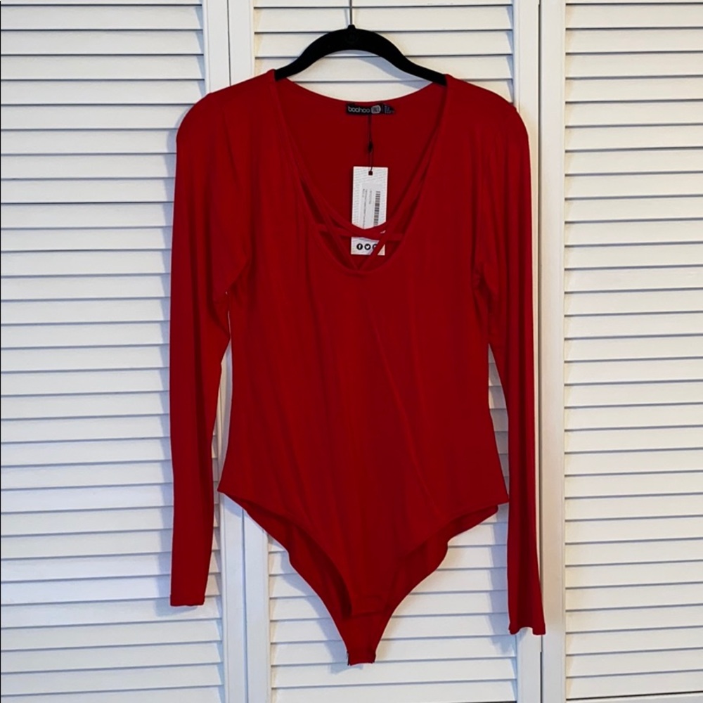 Boohoo Red Long-sleeve Bodysuit